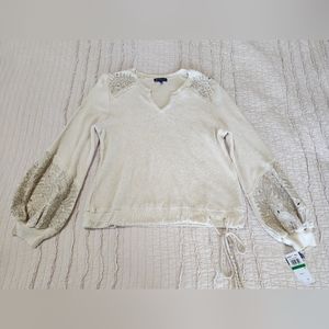 Democracy Women's Top with Embroidered Details and Fluted Sleeves, Size L, NWT